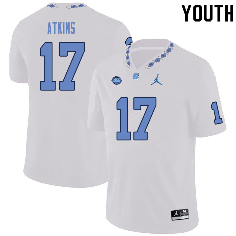 Youth #17 Grayson Atkins North Carolina Tar Heels College Football Jerseys Sale-White